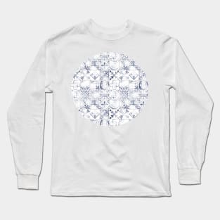 Indigo Moroccan Pattern (Decorative Border) Long Sleeve T-Shirt